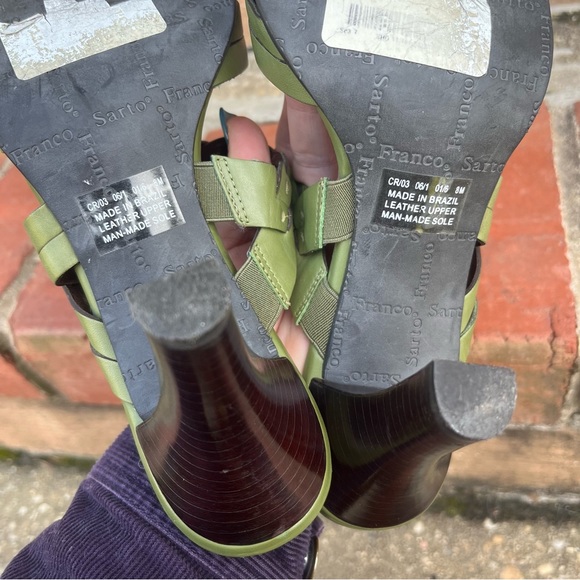 Franco Sarto Green Leather Braided Slip On Heeled Mule Sandals | Size: 8M - Picture 12 of 12